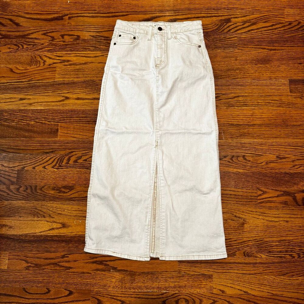 OAT Long Denim Ecru Skirt. Size 2/26